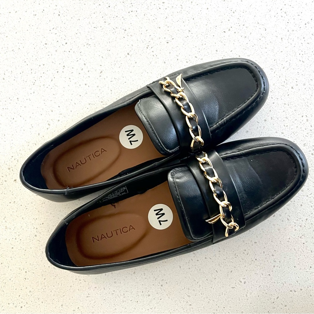 Nautica Black Loafers with Gold Chain